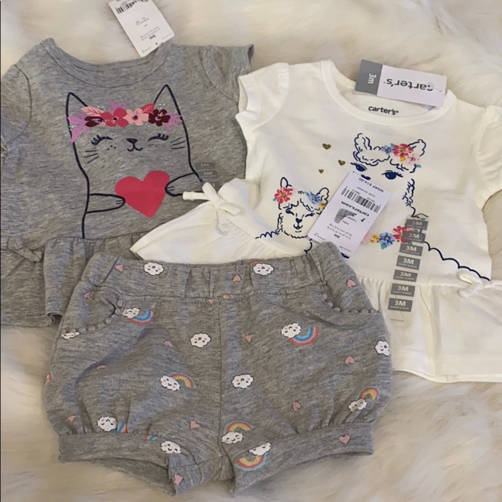 Baby girl 3 months Carter’s tops shorts NWT lot